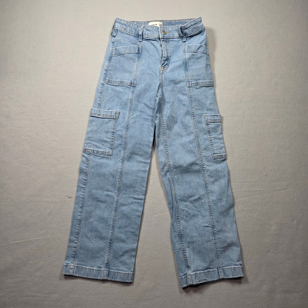 Abercrombie Kids High Rise Wide Leg Cargo Jeans - Light Wash - Youth Size 13/14